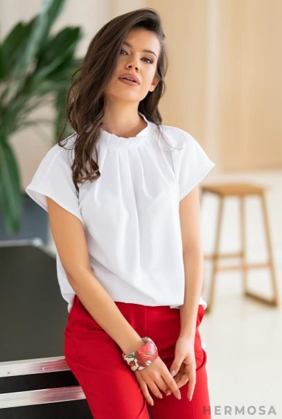 White Women Blouse Ruffle Collar