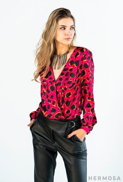 Red Satin Bodysuit Animal-Print