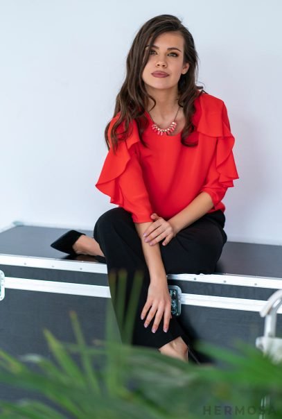 Ruffle Sleeves Coral Blouse