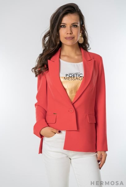 Lady Hermosa Asymmetric Coral Blazer