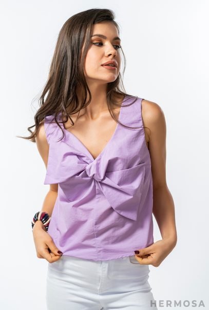 Bow Purple Rayon Blouse