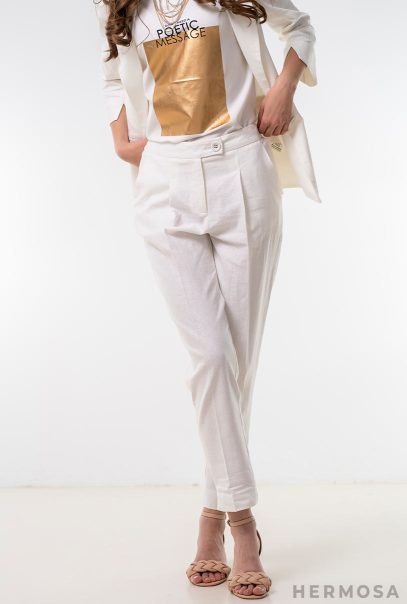 Lady Mery White Linen Trousers