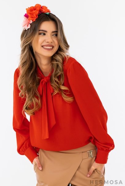 Ribbon Viscose Luxury Red Blouse