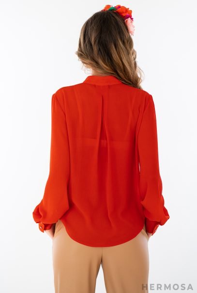 Ribbon Viscose Luxury Red Blouse