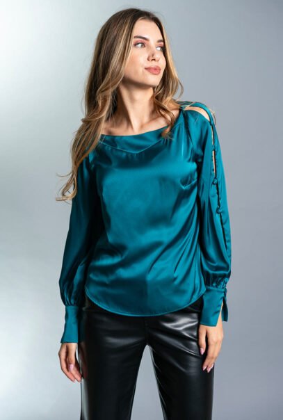 Elastic Satin Blue Blouse