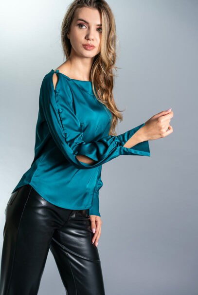 Elastic Satin Blue Blouse