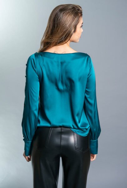 Elastic Satin Blue Blouse