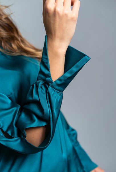 Elastic Satin Blue Blouse